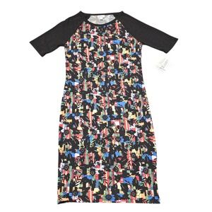 NEW LuLaRoe Julia Dress‎ Small Black Floral Print Geometric Knit Fitted Casual S